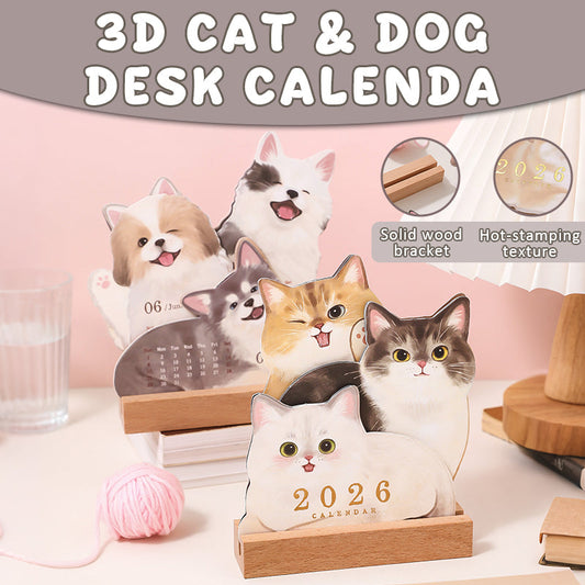 📅🐾 3D-bordskalender med katter och hundar